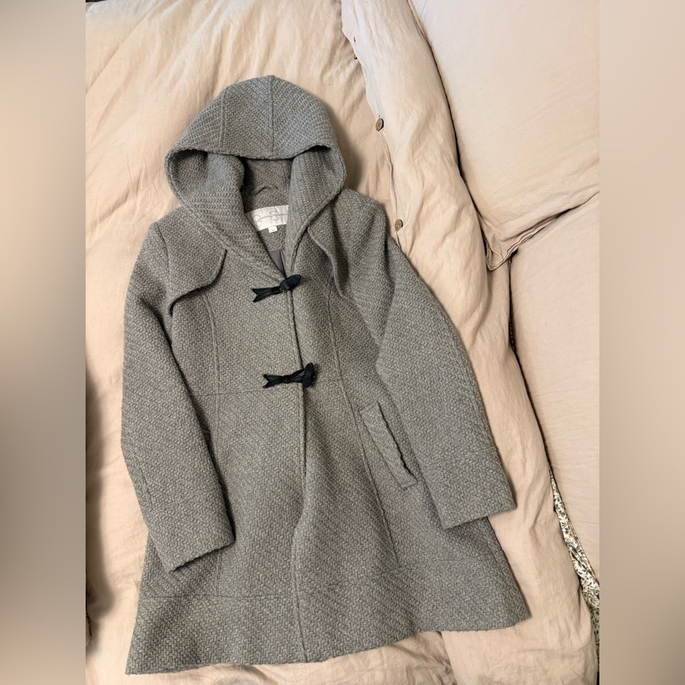 Jessica Simpson Gray Toggle Coat – Hooded Wool Blend Jacket